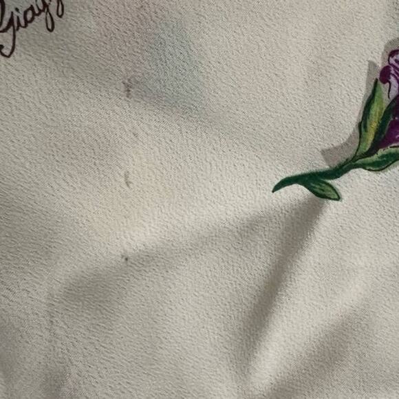 Vintage Ivory Iris Chiffon Sheer Overlay High-Low Floral Midi Dress Size 14 Mica - Picture 9 of 16